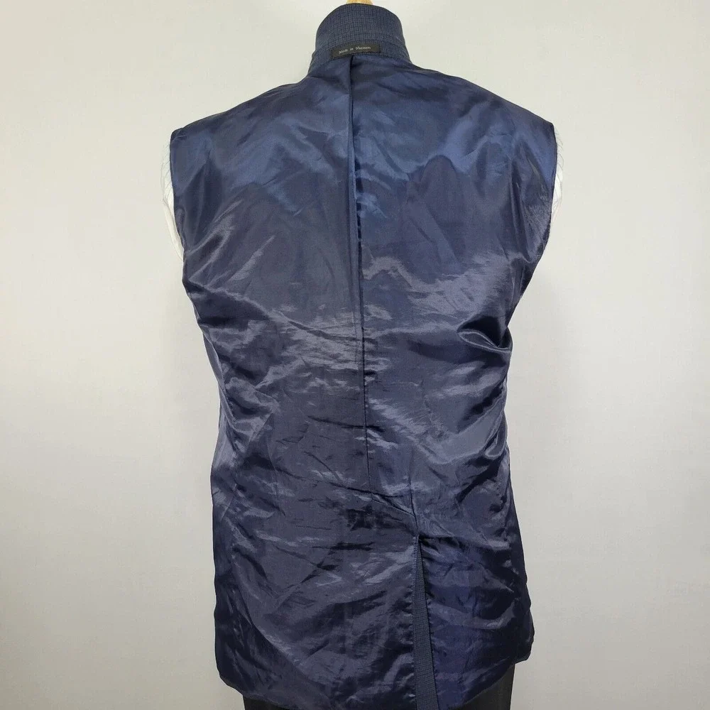 Chaps Men's Sport Coat Blazer Two Button Navy Blue‎ Checked Polyester Rayon 42L